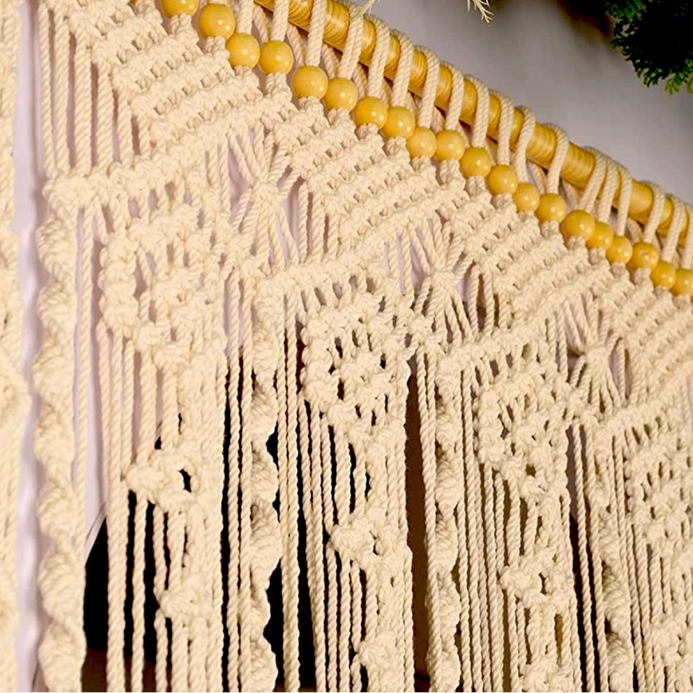 Grey Macramé curtain.